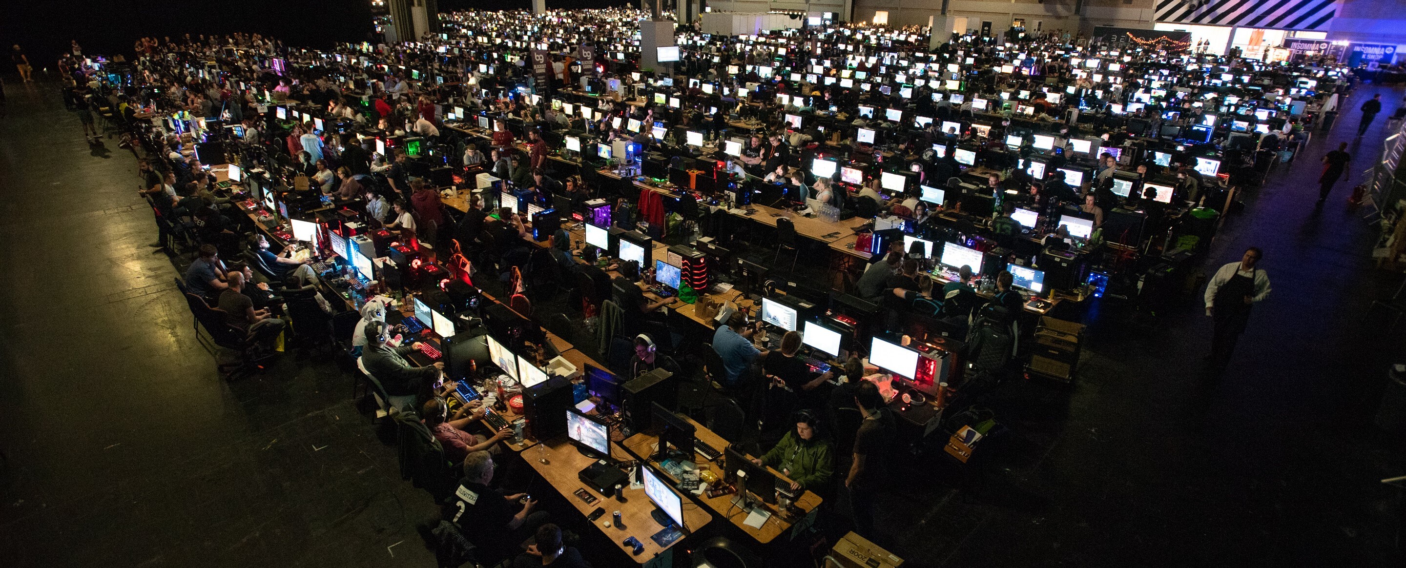 An overhead view of a full LAN hall